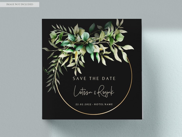 PSD elegant watercolor leaves invitation card set