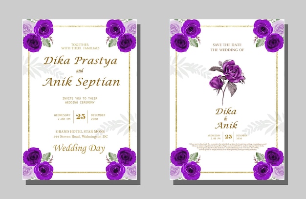 Elegant watercolor wedding invitation card with greenery leaves psd premium