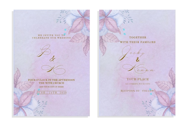 PSD elegant watercolor wedding invitation card with greenery leaves psd