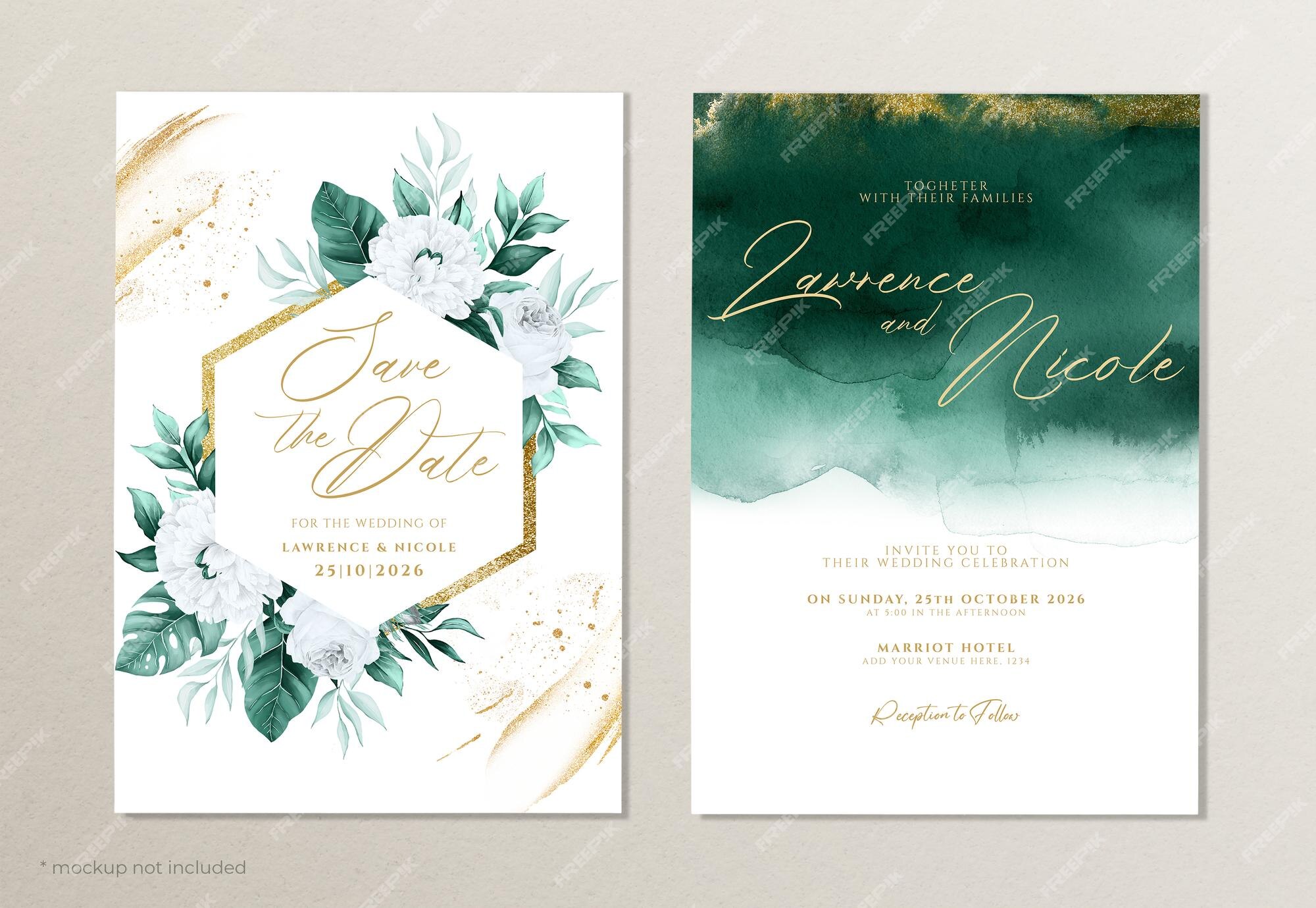 premium psd | elegant watercolor wedding invitation template set