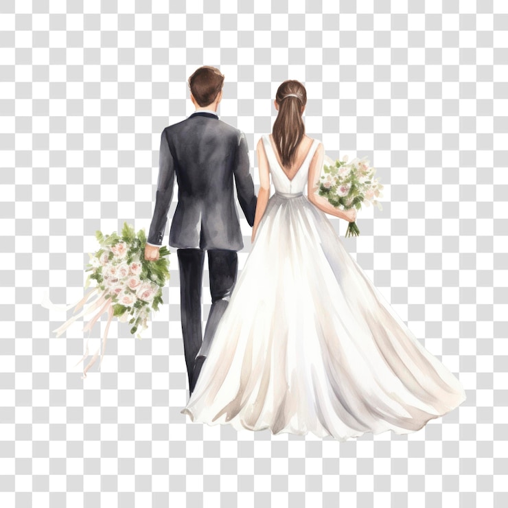 PSD elegant wedding couple illustration