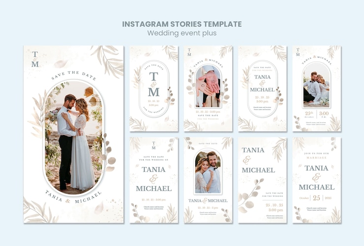 PSD 植生とエレガントな結婚式のinstagramの物語のコレクション