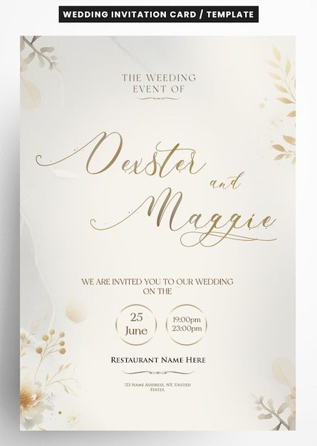 PSD elegant wedding invitation card design template white gold elegant