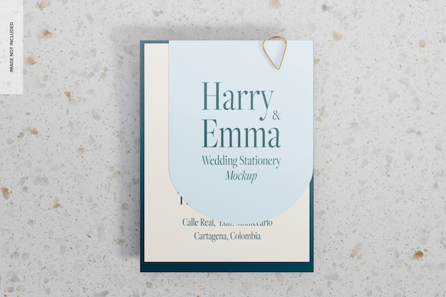 elegant wedding invitation card mockup top view