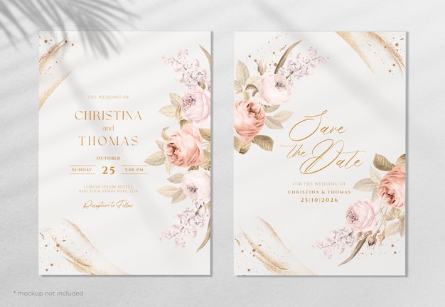 PSD elegant wedding invitation card template set