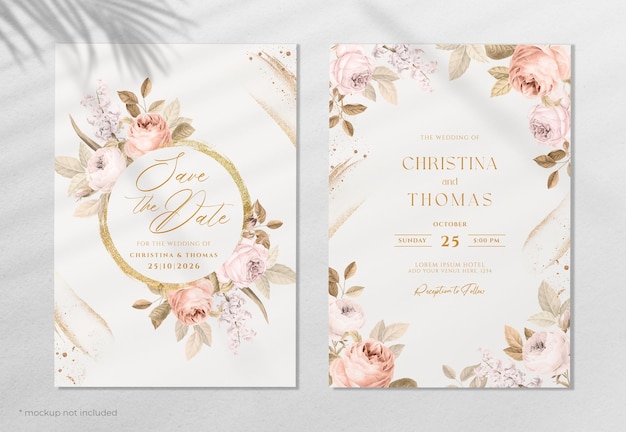 PSD elegant wedding invitation card template set