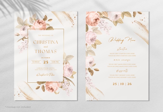 PSD elegant wedding invitation card template set