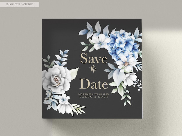 PSD elegant wedding invitation card with beautiful floral wreath