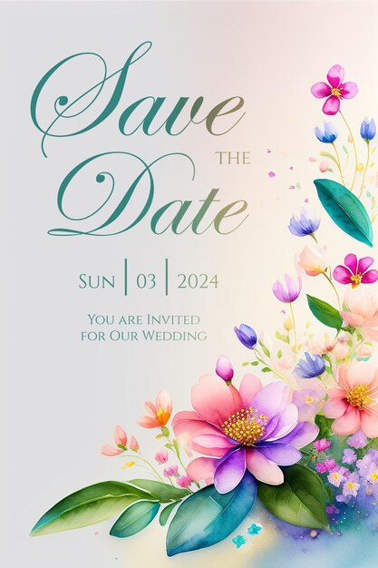 PSD elegant wedding invitation card with floral design for save the datepastel floral save the date invi