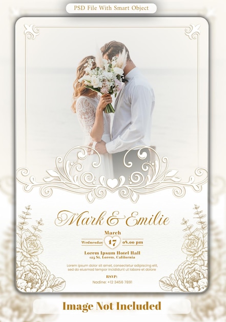 elegant wedding invitation featuring a couple floral design and gold accents