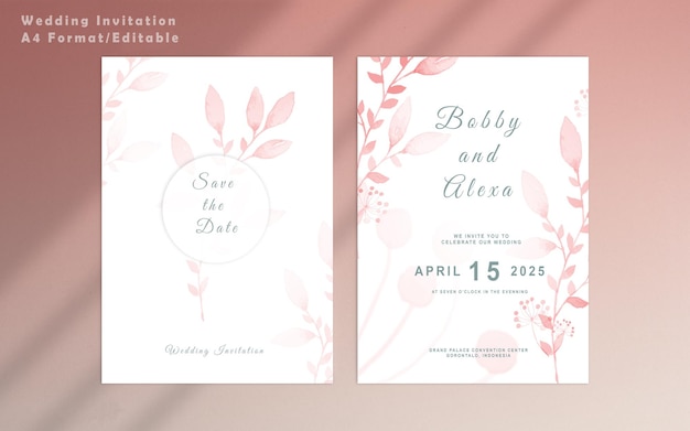 PSD elegant wedding invitation floral template