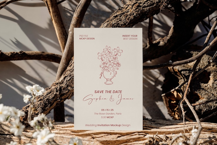 PSD elegant wedding invitation mockup