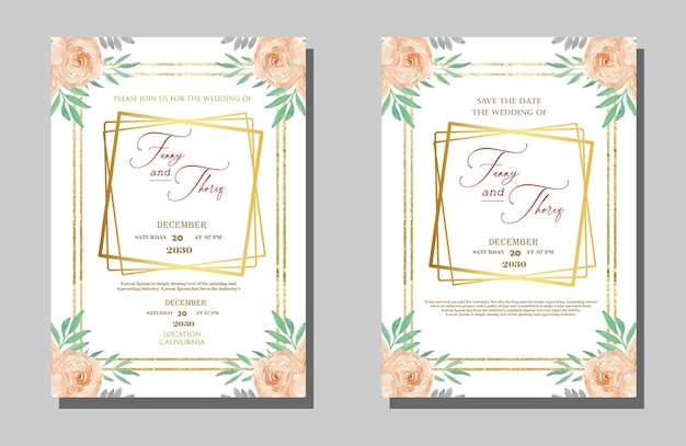 PSD elegant wedding invitation and save the date with pink flower premium psd