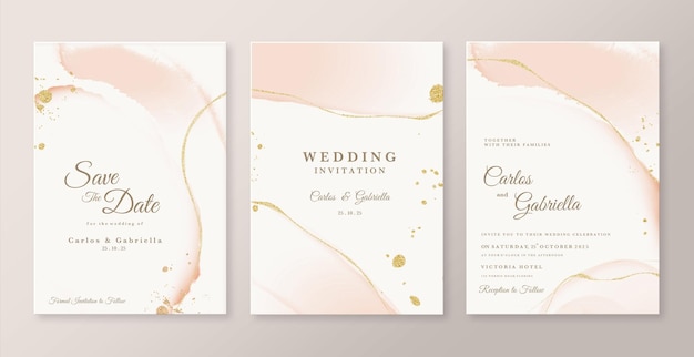 PSD elegant wedding invitation template with beige watercolor