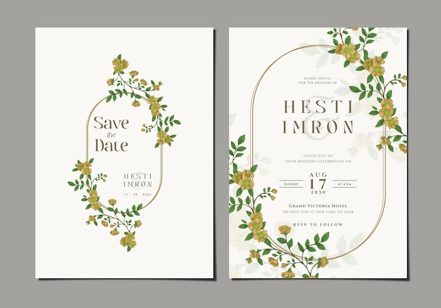 Elegant wedding invitation template with flower