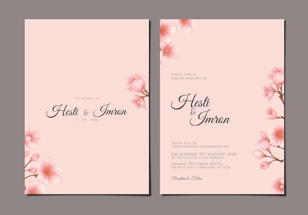 PSD elegant wedding invitation template with flower