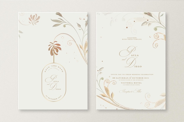elegant wedding invitation template with golden flower