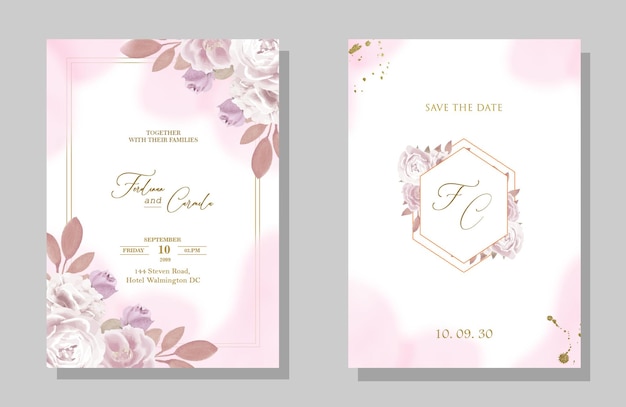 Elegant wedding invitation template with leaves Psd