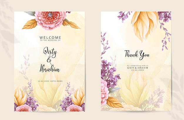 Elegant wedding invitation template with pink roses