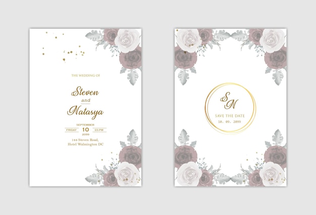 Elegant wedding invitation template with purple flower Premium Psd