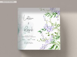 PSD elegant wedding invitation template with purple flower