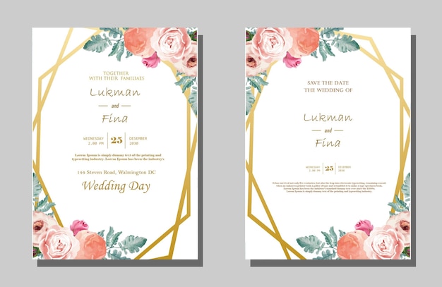 PSD elegant wedding invitation template with watercolor leaves psd