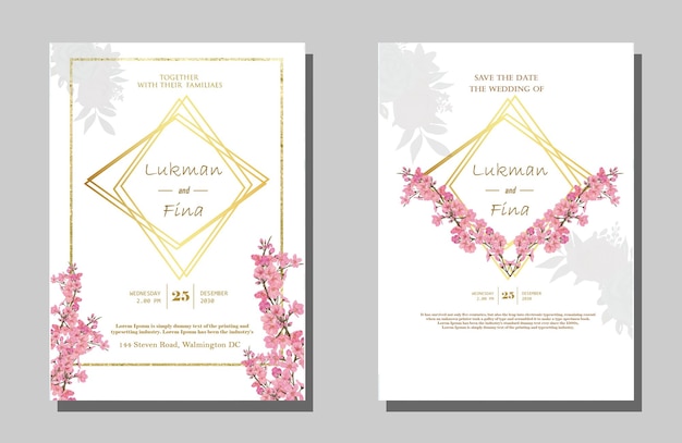 Elegant wedding invitation template with watercolor leaves psd