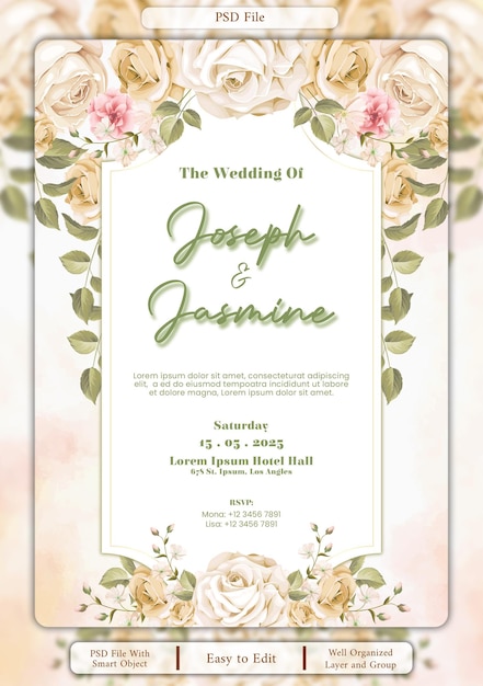 elegant wedding invitation with floral design joseph amp jasmine
