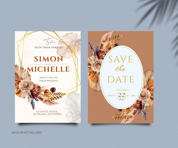 PSD elegant wedding invitations floral designs