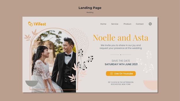 PSD elegante modello di pagina di destinazione del matrimonio