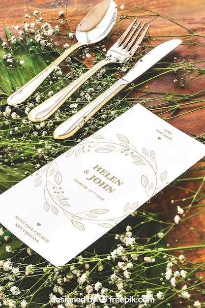 Elegant wedding menu mockup