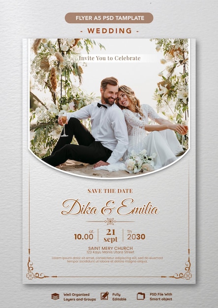 PSD elegant wedding poster a5 template