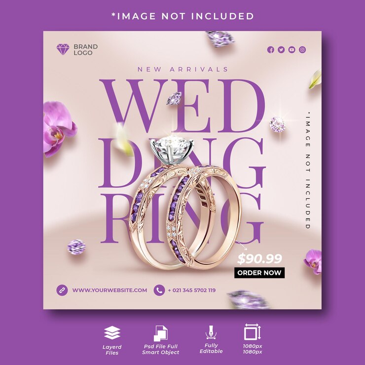 PSD elegant wedding ring social media promotional instagram post