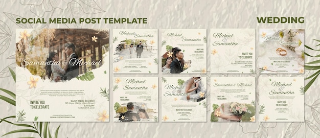 PSD elegant wedding social media posts