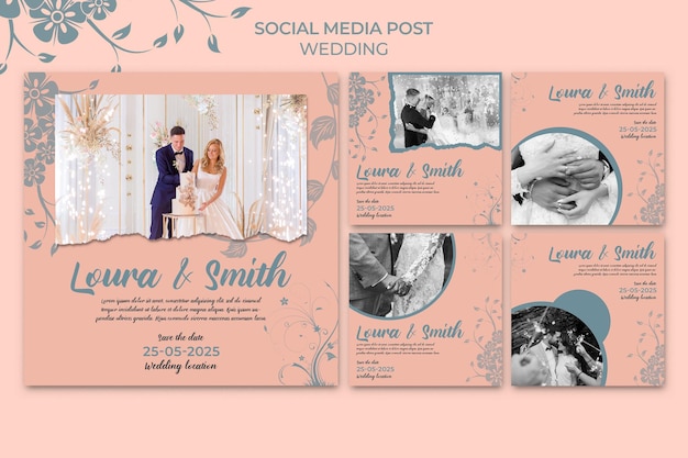 PSD elegant wedding social media posts