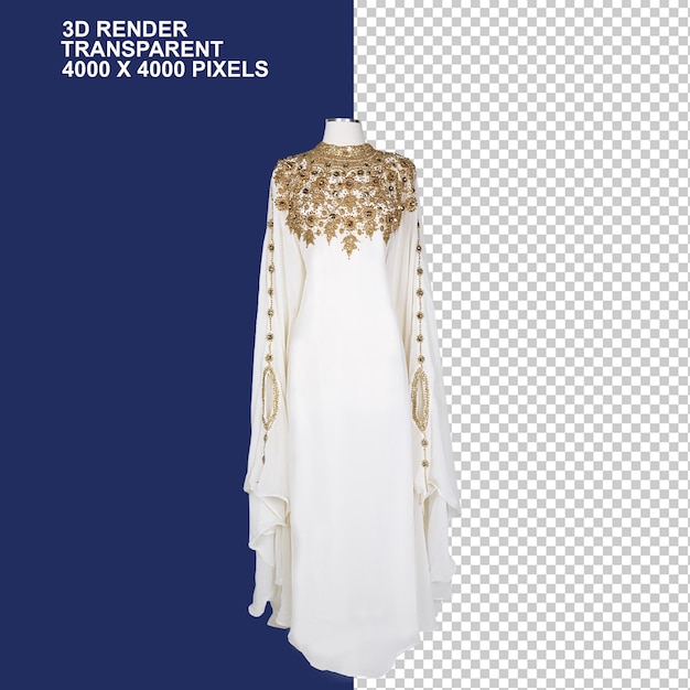 elegant white abaya with gold embroidery