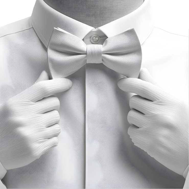 PSD elegant white bow tie and gloves