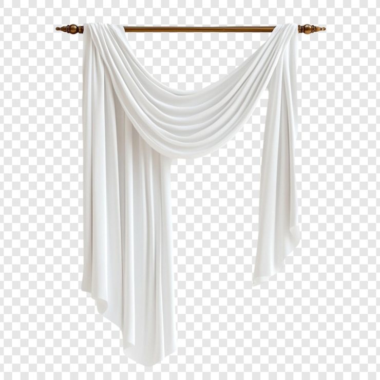 PSD elegant white drapery scarf with rod interior design element