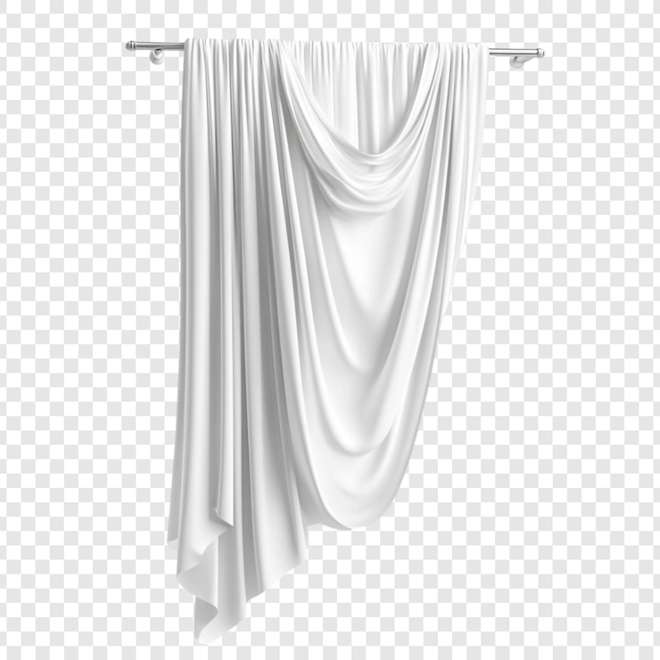 PSD elegant white fabric drapes gracefully on a silver rod creating a flowing luxurious look perfect for design mockups or presentations