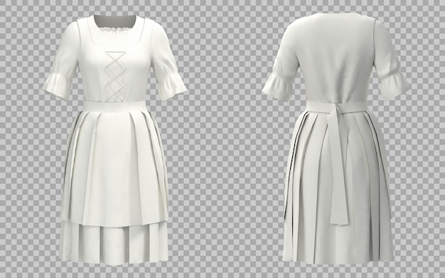 elegant white historical dress with pleated skirt 3d mockup