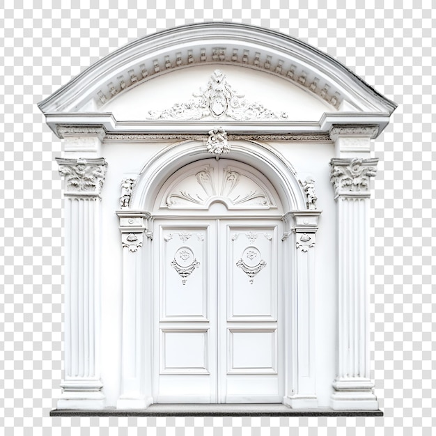 elegant white ornate doorway with architectural details on a transparent background