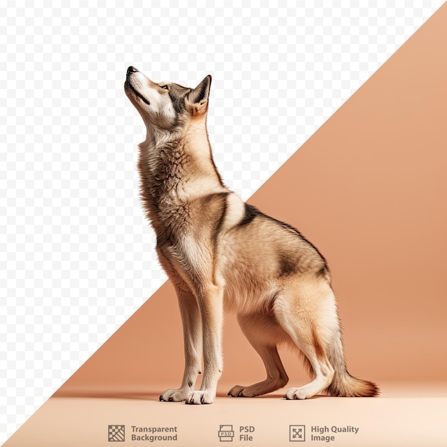 PSD elegant wolf dog standing on transparent background glancing upwards