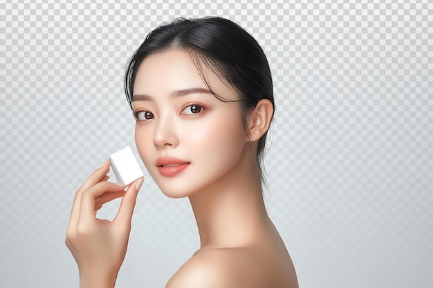 Elegant Woman Applying Skincare in Stylish Studio Setting