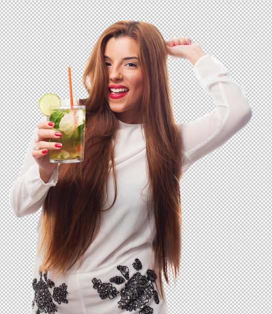 PSD elegant woman drinking a mojito