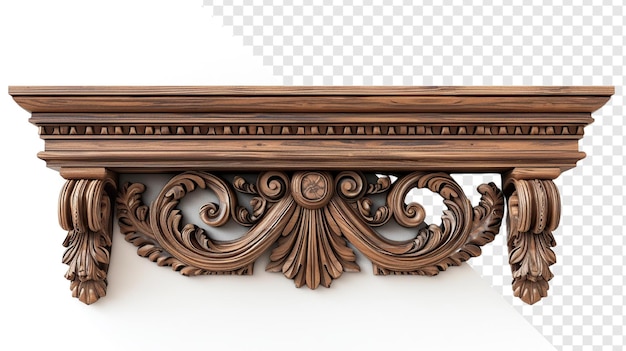 PSD elegant wooden cornice on transparent background