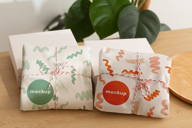 Elegant wrapping paper real context mockup