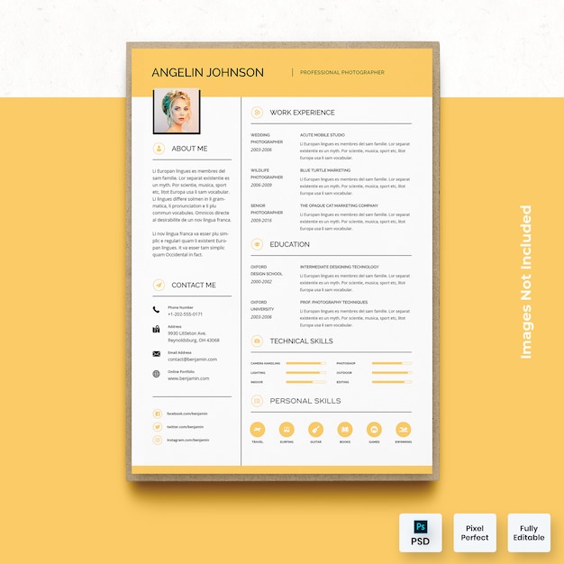 Elegant yellow resume cv template