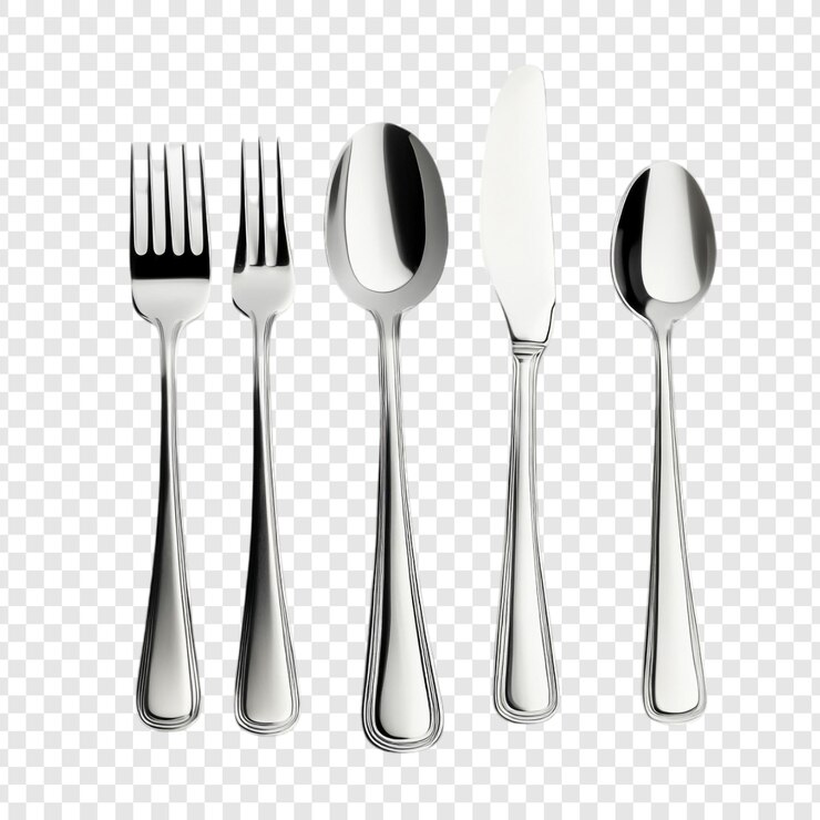 PSD elegant zilverwerk, vorken, lepels en messen voor het eten
