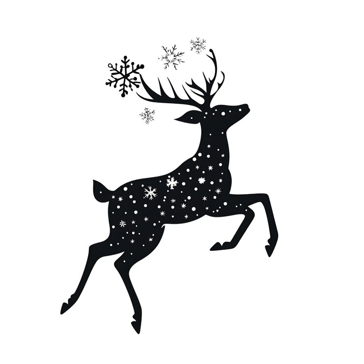 PSD elegant zwart hert silhouet met sterren en sneeuwvlokken