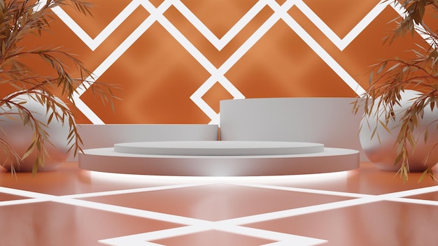 PSD elegante 3d render wit podium op oranje achtergrond